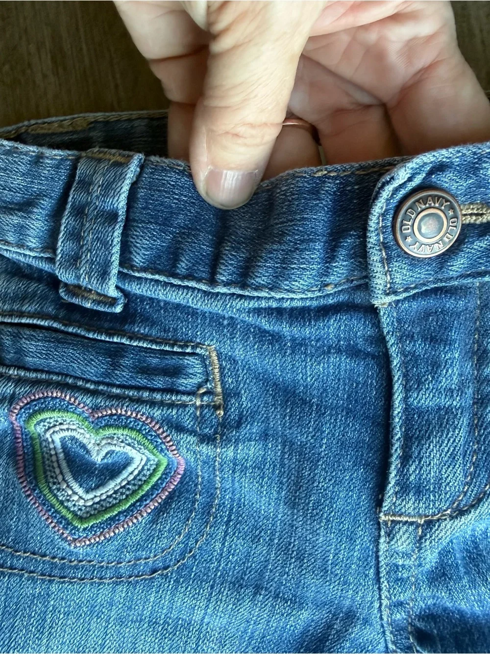 Vintage Old Navy Blue Denim Trouser Jeans with Heart Embroidery